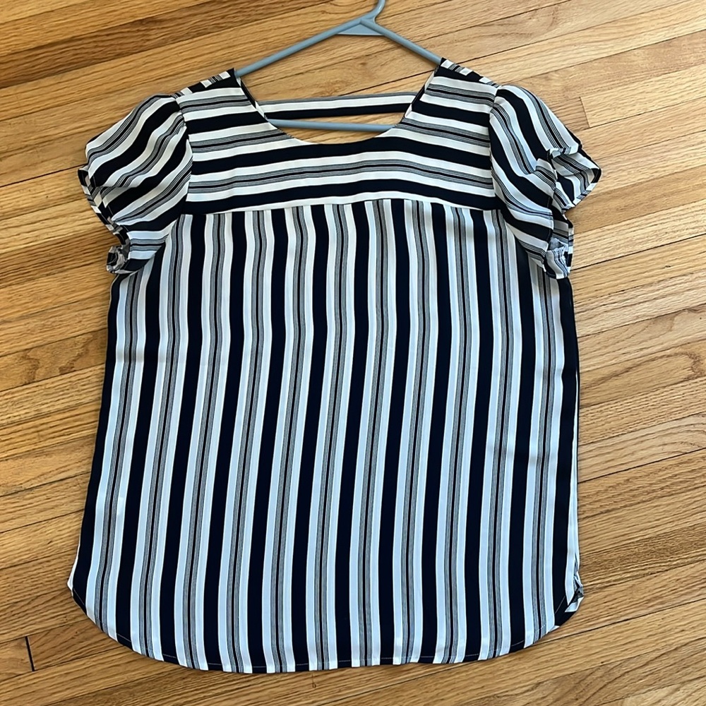 Navy and white loft blouse